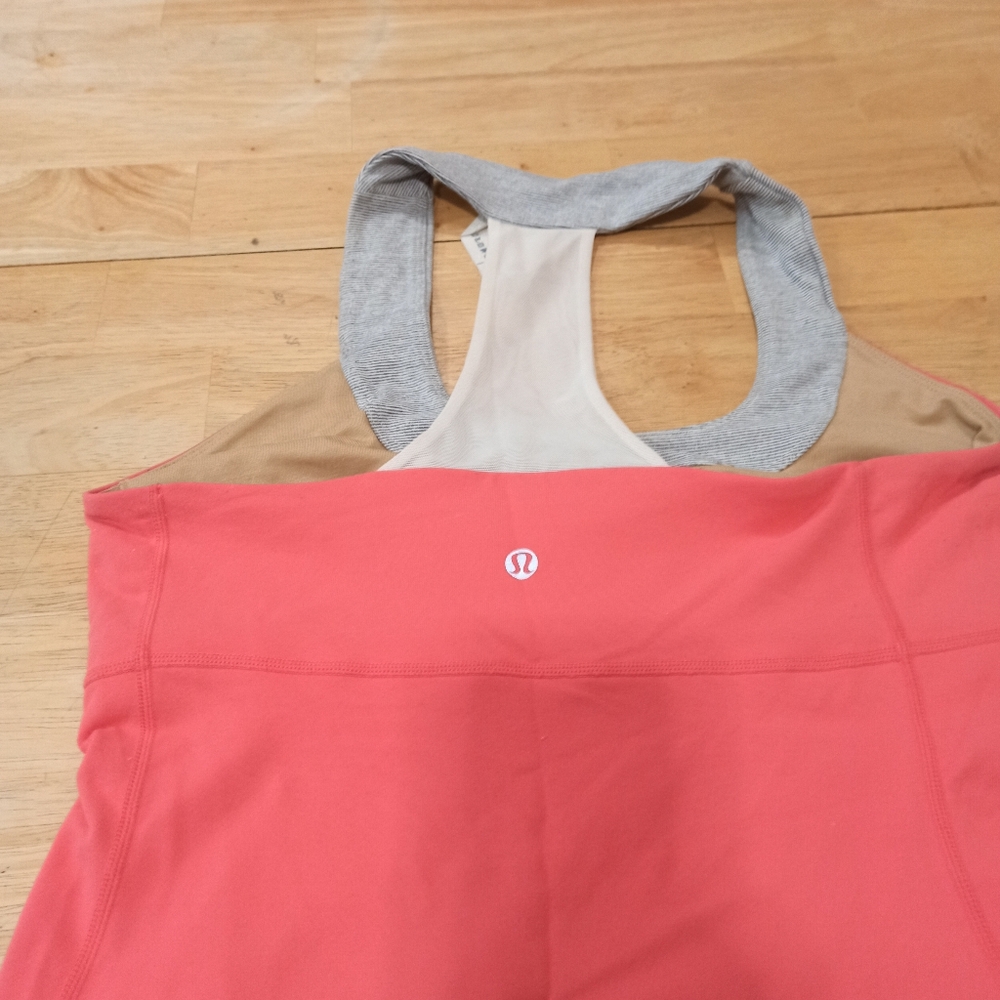 Lululemon Peach / Gray Racerback Tank Top Built In Shelf Bra Active Yoga Size 8 - Picture 8 of 14